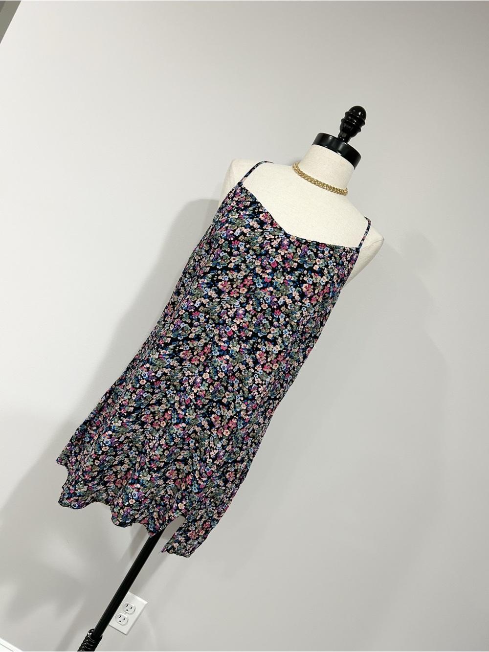 Aeropostale Black Floral Spaghetti-Strap Mini Dress
